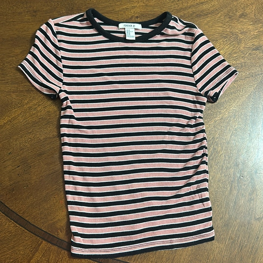 Pink and black striped Forever 21 size Small top.